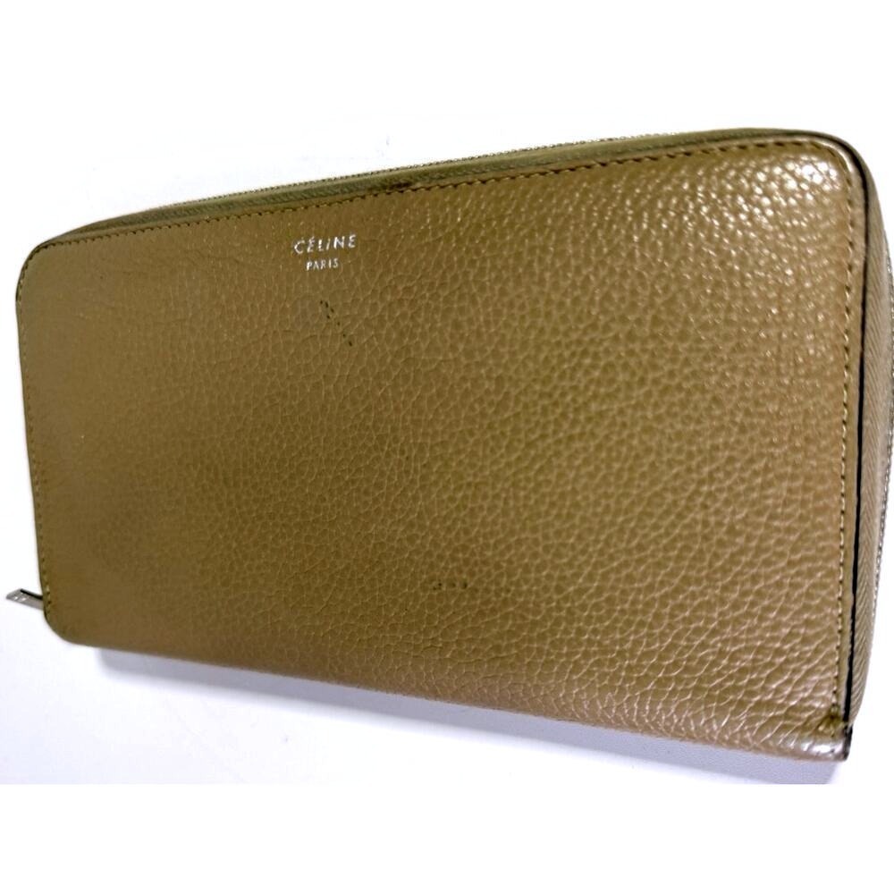 Celine Zip Around Wallet Tan Grained Leather‎ Continental Purse Red Interior COA - Picture 3 of 4